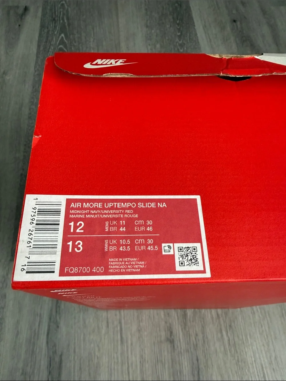Nike Navy, White and Red Air More Uptempo Slide